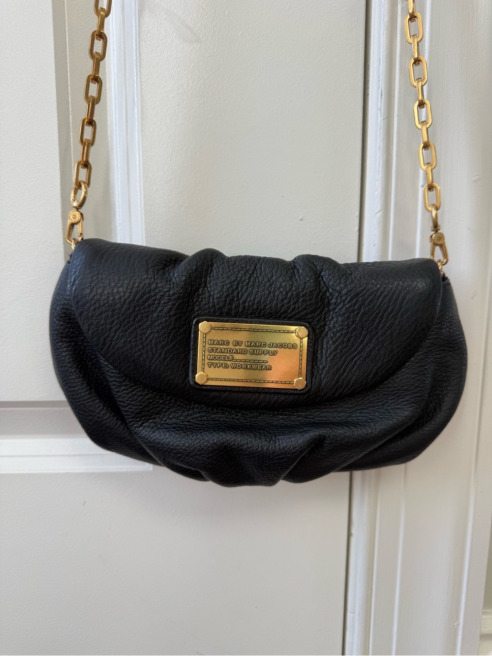 Marc by Marc Jacobs Black Pebbled Leather Crossbody with Gold Plate & Chain